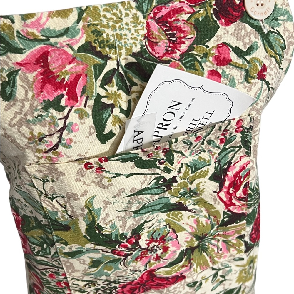 April Cornell MERRY Antique Floral Apron Cotton Canvas Christmas Holidays OS - Picture 4 of 13